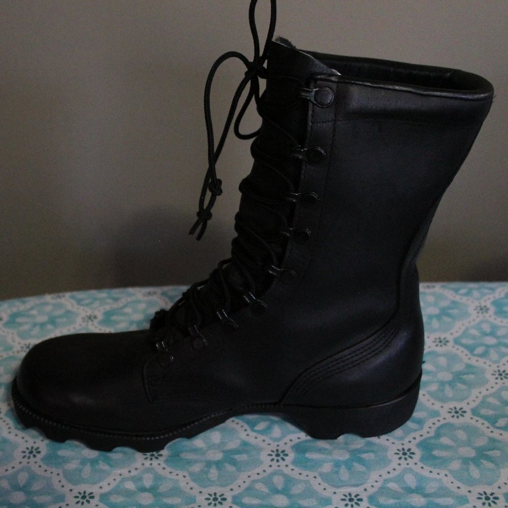 New Vintage Black Leather Military Combat Lace Up Boots Women's Size 8 1/2 N - Picture 2 of 9
